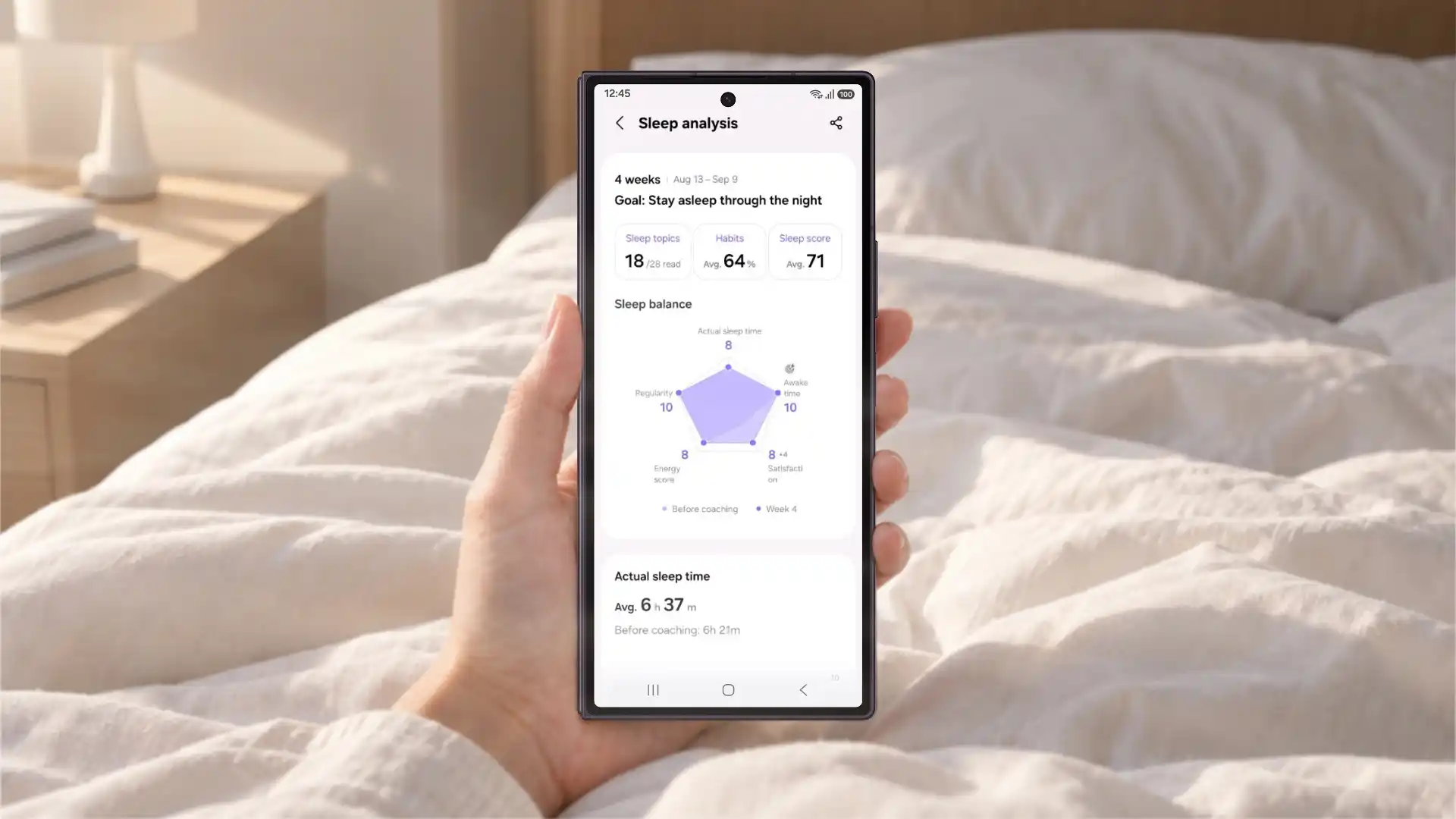 Samsung Health olakšava početak korištenja Sleep Coachingznačajke i prilagođava tjedne savjete