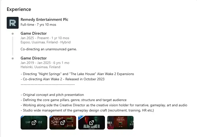 Redatelj Alan Wake 2 već gotovo dvije godine radi na tajnoj igri TEHIX