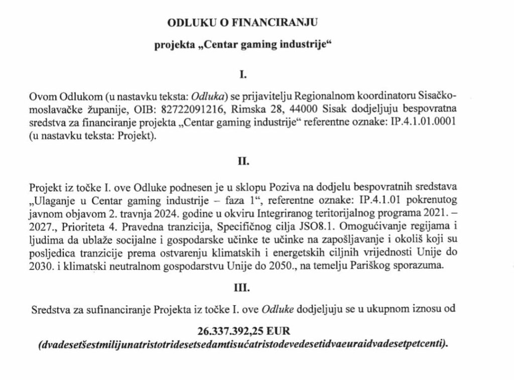 Gaming Kampus Novska financiran s 26m€ TEHIX