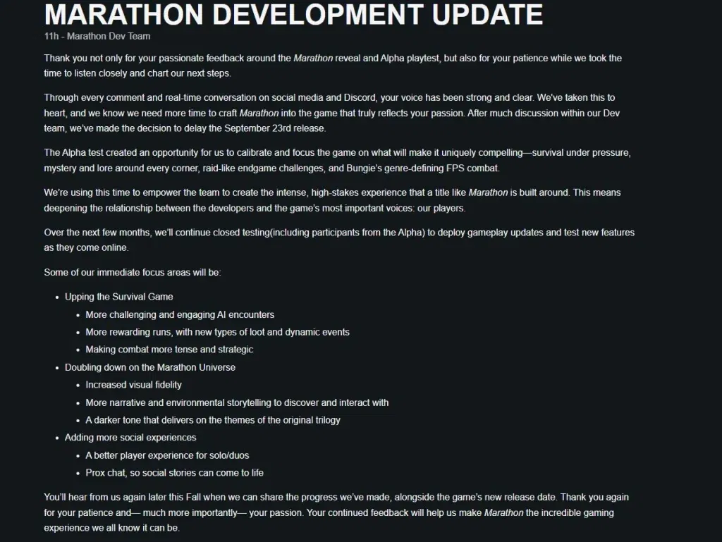 Sony i Bungie potvrdili su da je Marathon odgođen!